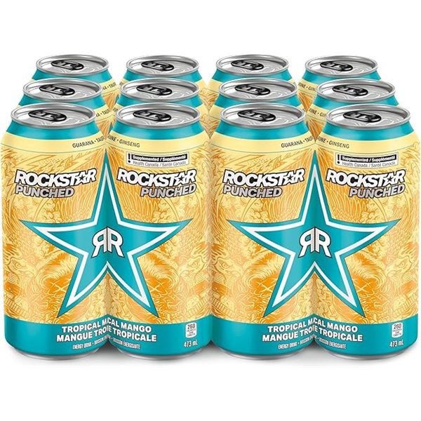 1 Case of Rockstar Punched Tropical Mango Energy Drinks - 12 Cans x 473ml (BB: MA 26/25)