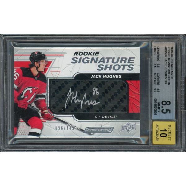 2019-20 Upper Deck Engrained Jack Hughes Rookie Signature Shots - BGS 8.5/10(auto)