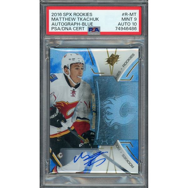 2016 SPX Rookies Matthew Tkachuk Blue Autograph #60/65 - PSA 9/10(auto)