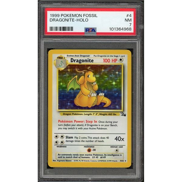 1999 Pokemon Dragonite Holo - Fossil Unlimited - PSA 7