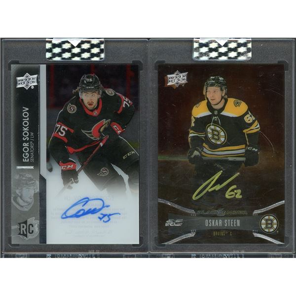 2x lot 2022-23 Upper Deck Clear Cut Oskar Steen/Egor Sokolov rookie autographs