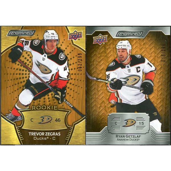 2x 2023-24 Engrained Hockey Trevor Zegras Oak RC & Ryan Getzlaf Oak