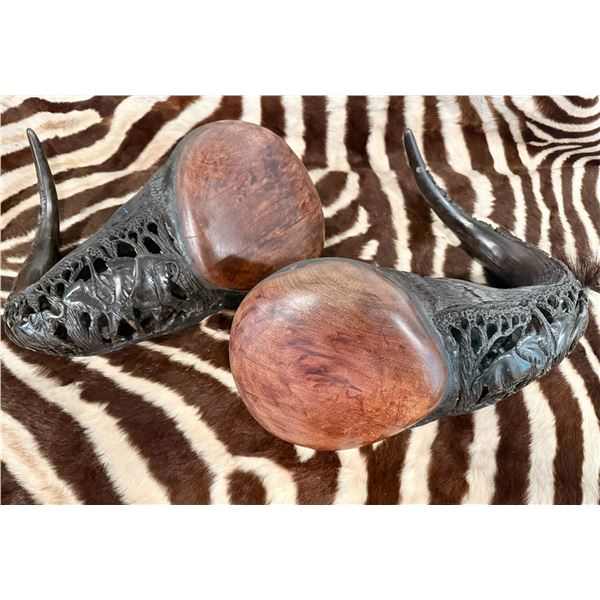 Cape Buffalo Carved African Horns