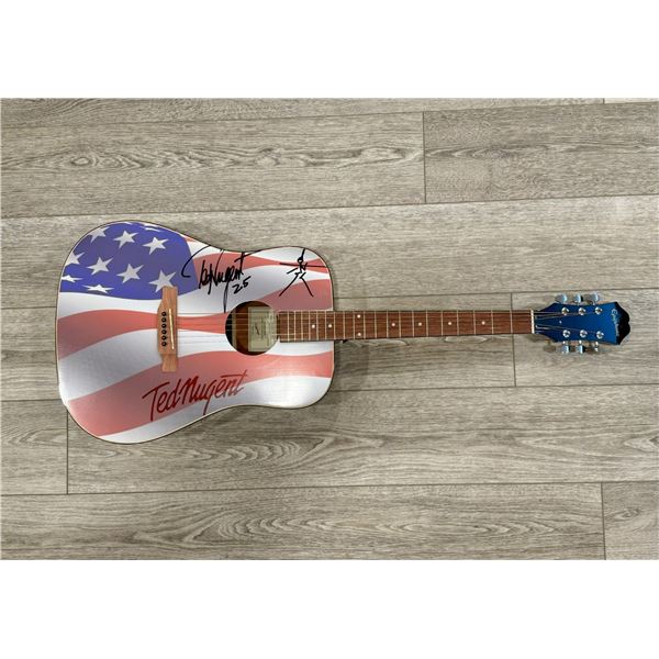 Ted Nugent Signed American Flag Guitar