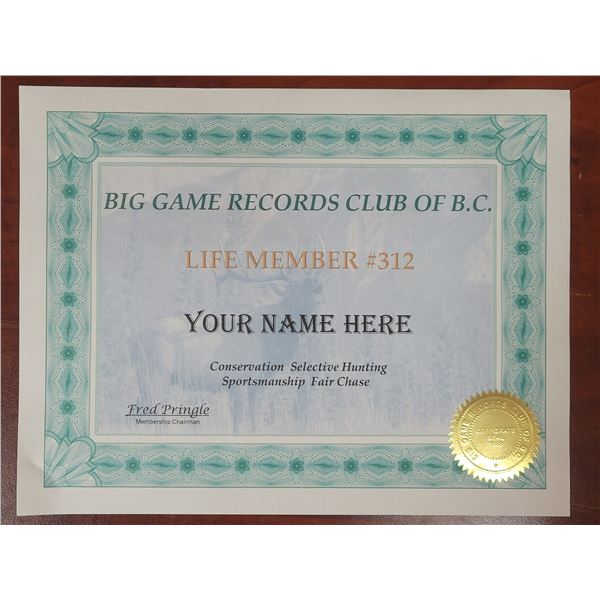 Life Membership - Big Game Records Club of BC