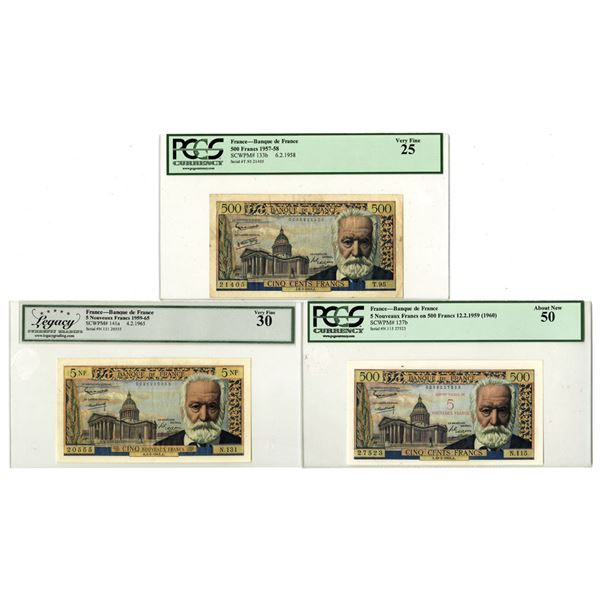 France. Banque de France, 1958 to 1965, Issued Banknote Trio.
