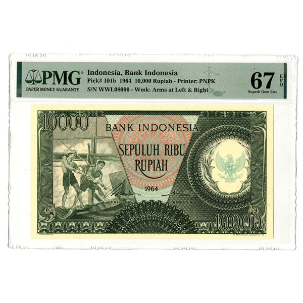 Indonesia. Bank Indonesia, 1964. 10,000 Rupiah, P-101b, Issued Note PMG Superb Gem Unc. 67 EPQ