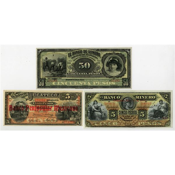 Mexico. Issued and Remainder Banknote Trio, ca.1900-1911