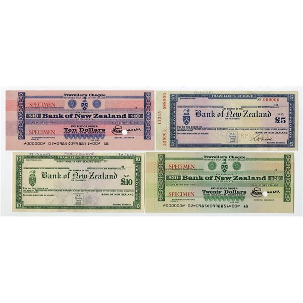 New Zealand. Bank of New Zealand, 1955 to 1961, Proof and Specimen Traveler's Check Quartet.