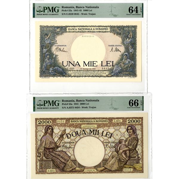 Banca Nationala A Romaniei 1941-1945 Banknote Pair.