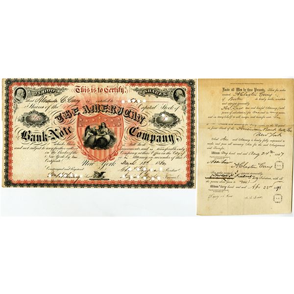NY. American Bank Note Co., Historic 1860 Issued Stock Certificate, Possibly the Earliest Example Kn