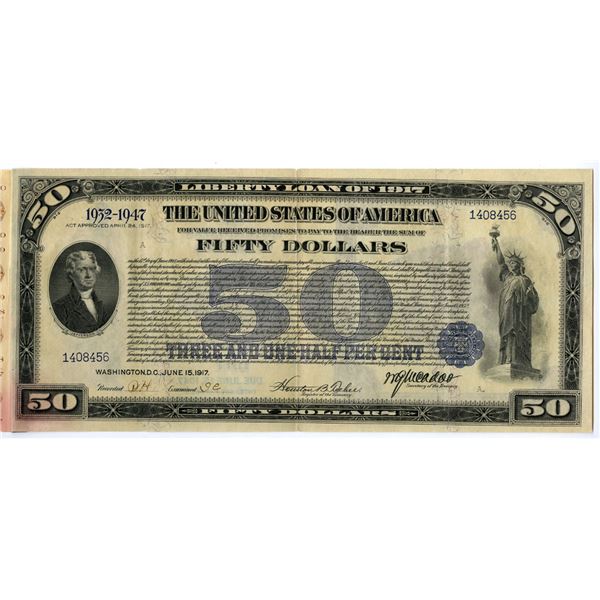 U.S.  Liberty Loan of 1917, 1932-1947, 1917 Issued $50 Coupon Bond
