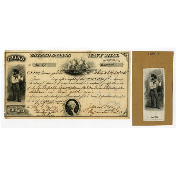 U.S. Navy Bill,  3rd of Exchange, 1868, I/U, With Matching Proof Vignette.
