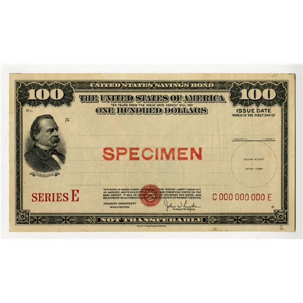 U.S. Savings Bonds, $100, ca.1940s, Series E, Specimen Bond