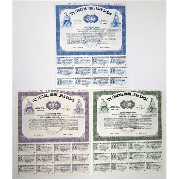 U.S.  The Federal Home Loan Banks, 1974, "Series C" Specimen Consolidated Bond Trio