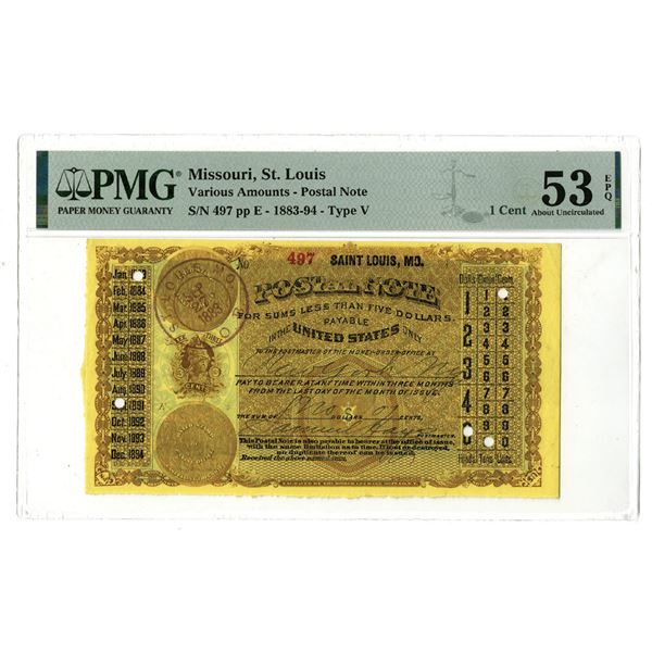 MO. St. Louis, Missouri, U.S. Postal Note, September 27, 1883, Type1, Issued Postal Note.