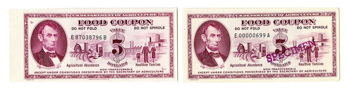 Dep Mathc Offer U.S. Department of Agriculture Food Coupon, Specimen and Issued Pair ...