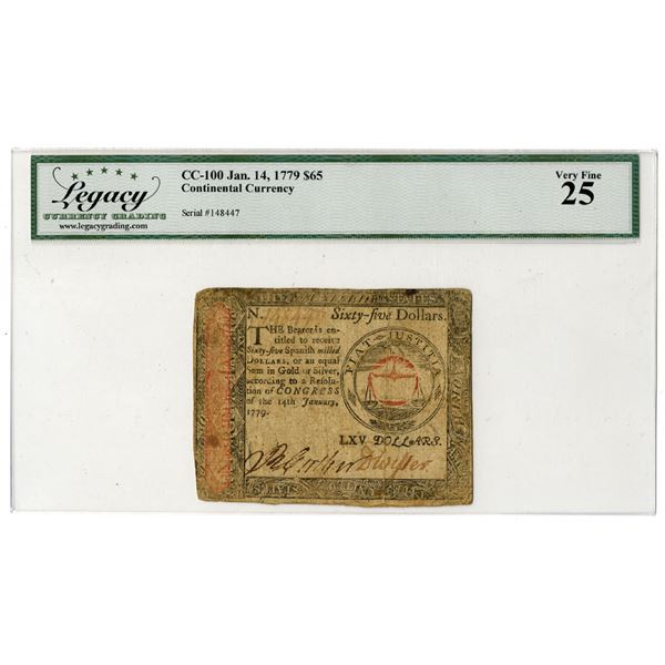 PA. Continental Currency,  Congress Eleventh Issue, January 14, 1779, Issued Banknote.