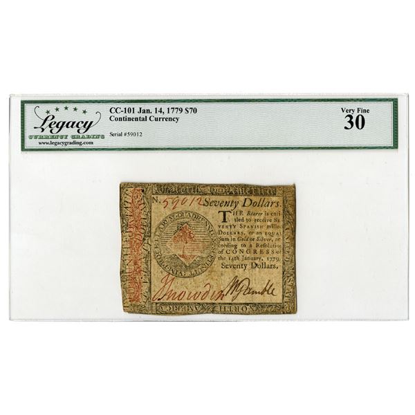 PA. Continental Currency,  Congress Eleventh Issue, January 14, 1779, Issued Banknote.