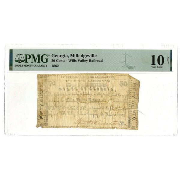 GA. Wills Valley Railroad Company, March 1, 1862, 50¢ Issued Obsolete Banknote.
