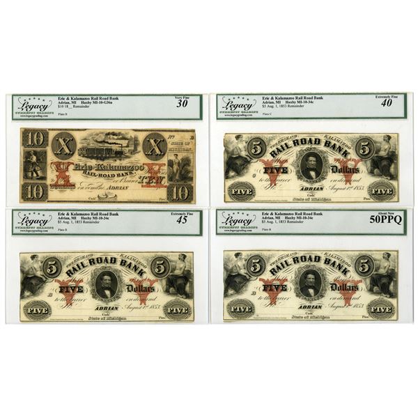 MI. Erie & Kalamazoo Rail Road Bank, ND (1850s) and August 1, 1853, Obsolete Remainder Banknote Quar