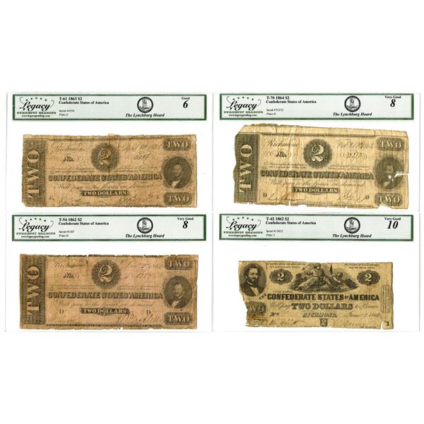 VA. Confederate States of America, 1862-64 Issued $2 Banknote Quartet