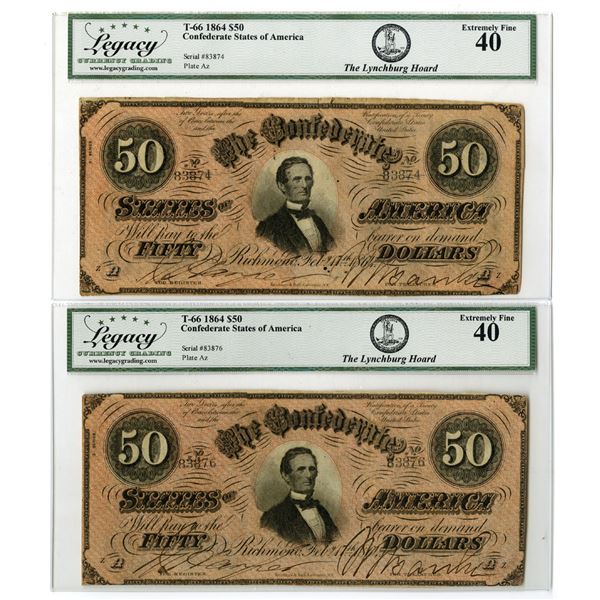 VA. Confederate States of America, February 17, 1864, 50 Dollars, T-66, Issued Banknote Pair.