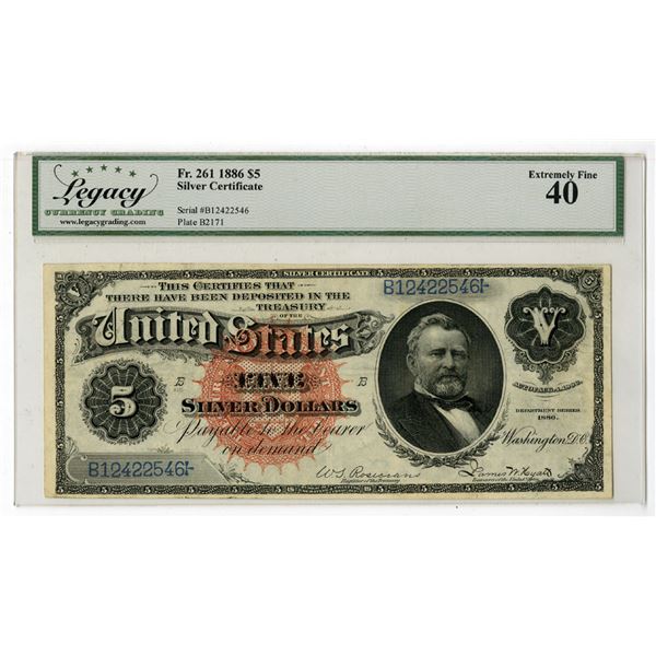U.S. Silver Certificate, $5, Fr.#261, Series of 1886, Issued Banknote.