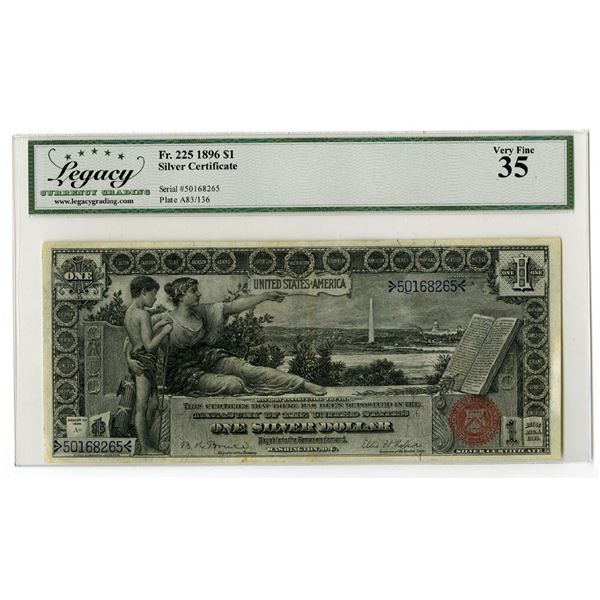 U. S. Silver Certificate, $1, Series of 1896, Fr.#225, Issued Banknote.