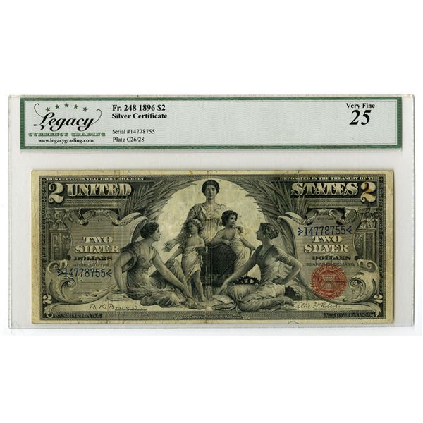 U. S. Silver Certificate, $2, Series of 1896, Fr.#248, Issued Banknote.