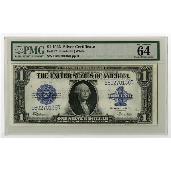 U.S. Silver Certificate, $1, Series of 1923, Fr.#237, Issued Banknote.