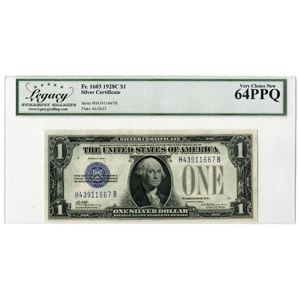 U.S. Silver Certificate, $1, Series of 1928C, Issued Banknote.