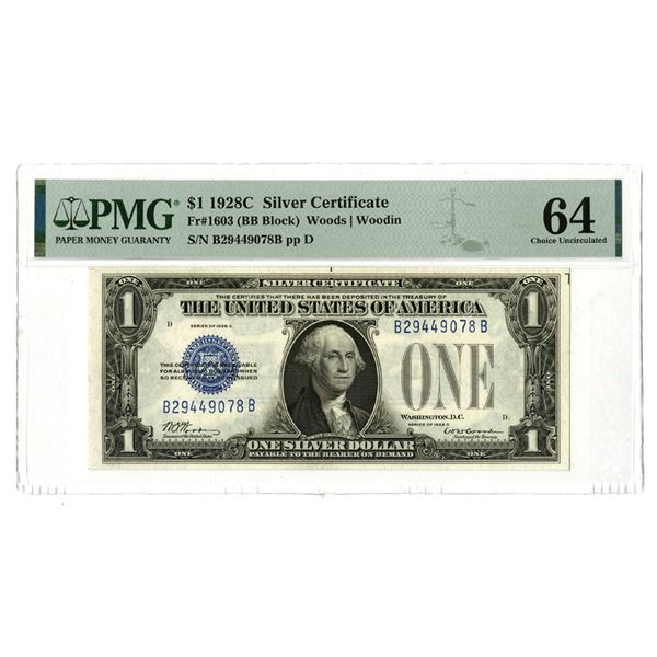 U.S. Silver Certificate, $1, Series of 1928C, Issued Banknote.