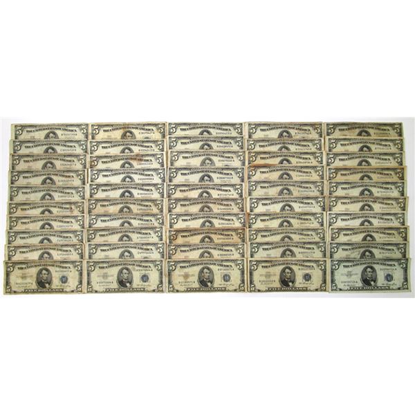U.S. Silver Certificates, $5, Series of 1953, Fr. 1655 Issued Group of 50  Banknotes