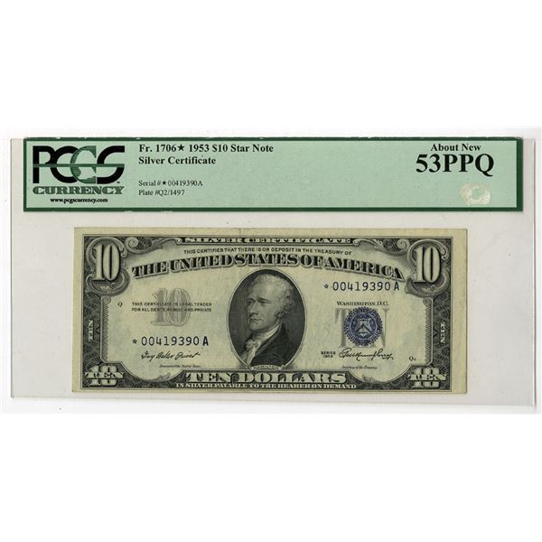 U.S. Silver Certificate, $10 Star Replacement Note, Fr.#1706*, Series of 1935A, Issued Banknote
