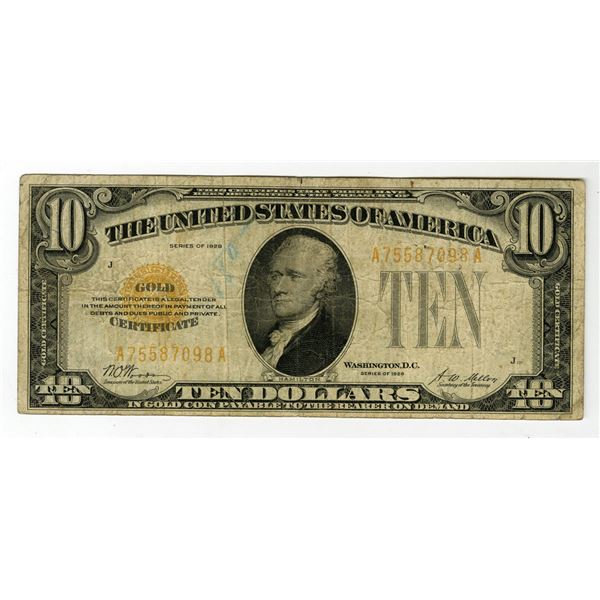 U.S. Gold Certificates, $10, Series of 1928, Fr. 2400 Issued Banknote