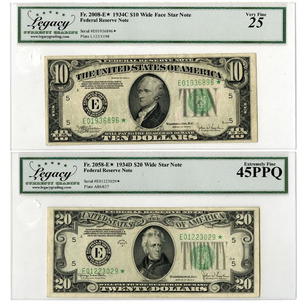 U.S. Federal Reserve Notes, $1, Series of 1934C*, and, $20, Series 1934D* Replacement Pair.