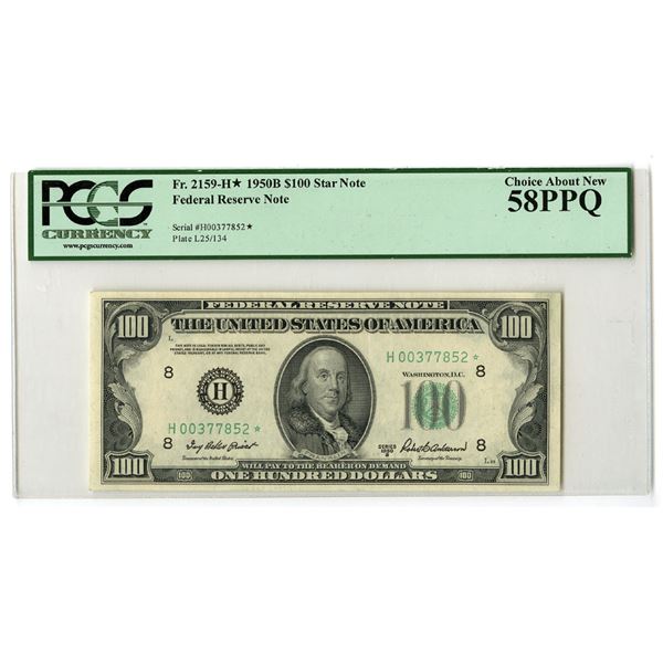 U.S. Federal Reserve Note, $100 Star Replacement Note, Fr.#2159-H*, Series of 1950B, Issued Banknote