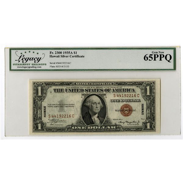 Hawaii. WWII Emergency Issue, $1, Fr.# 2300, Series of 1935A, Issued Banknote.