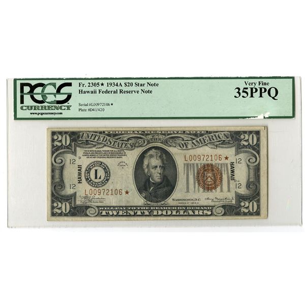 Washington D.C. Hawaii WWII Emergency Issue, $20, Fr.# 2305*, Series of 1934A, Replacement Banknote.