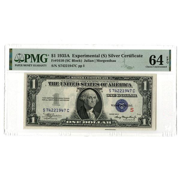 Washington D.C. Experimental (S) Silver Certificate, $1, Series of 1935A, Issued Banknote.