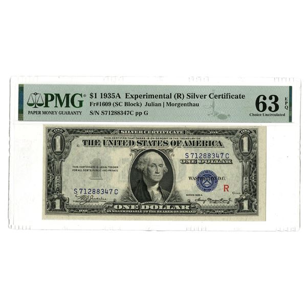 Washington D.C. Experimental 'R' Silver Certificate, $1, Series of 1935A, Issued Banknote.