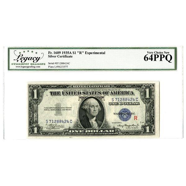 Washington D.C. Silver Certificate, $1, Series of 1935A, "R" Experimental, Fr. 1609, Banknote.