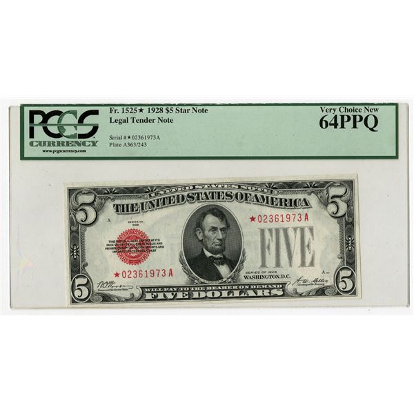 Washington D.C. Legal Tender Note, $5 Star Replacement Note, Fr.#1525*, Series of 1928, Issued Bankn