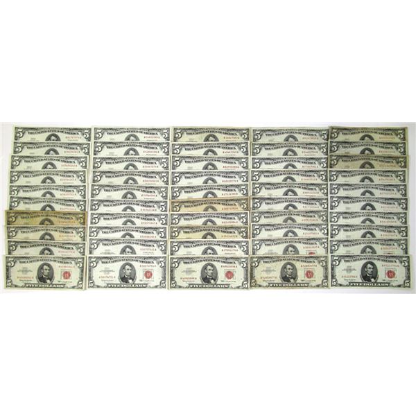U.S. Note - Legal Tender, $5 Series of 1963, FR. 1536 Issued Group of 50 Banknotes