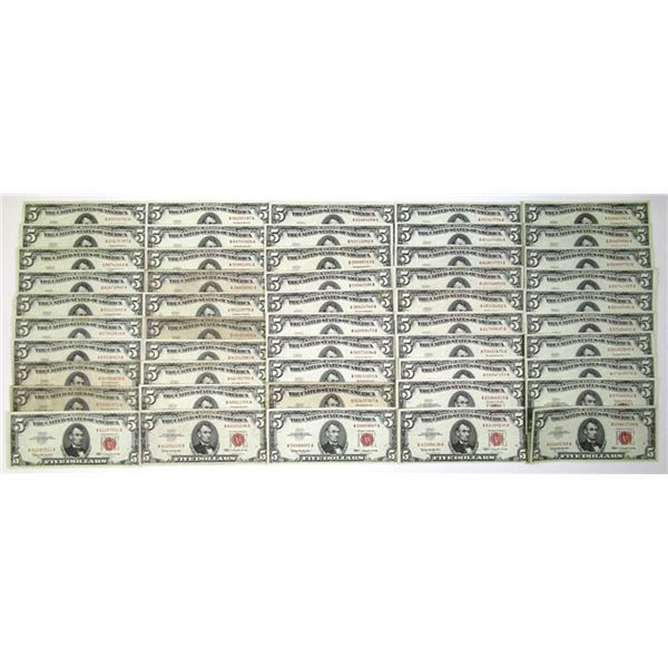 U.S. Note - Legal Tender, $5 Series of 1963, FR. 1536 Issued Group of 50 Banknotes