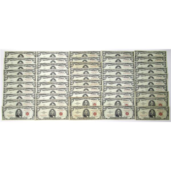 U.S. Note - Legal Tender, $5 Series of 1963, FR. 1536 Issued Group of 50 Banknotes