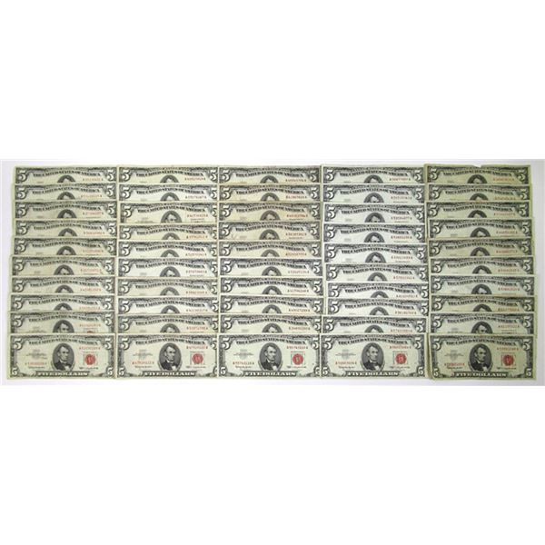U.S. Note - Legal Tender, $5 Series of 1963, FR. 1536 Issued Group of 50 Banknotes