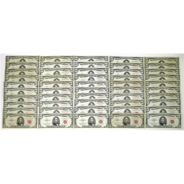 U.S. Note - Legal Tender, $5 Series of 1963, FR. 1536 Issued Group of 50 Banknotes