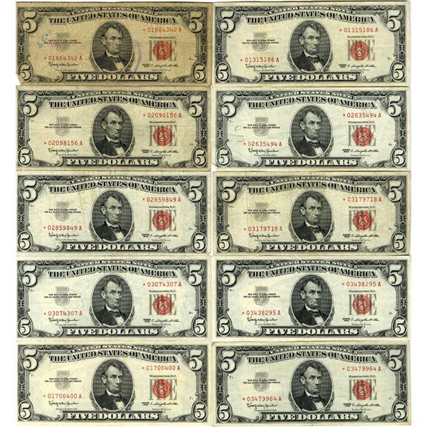 U.S. Note - Legal Tender, $5 Series of 1963, FR. 1536* Issued Group of 10 Star Notes